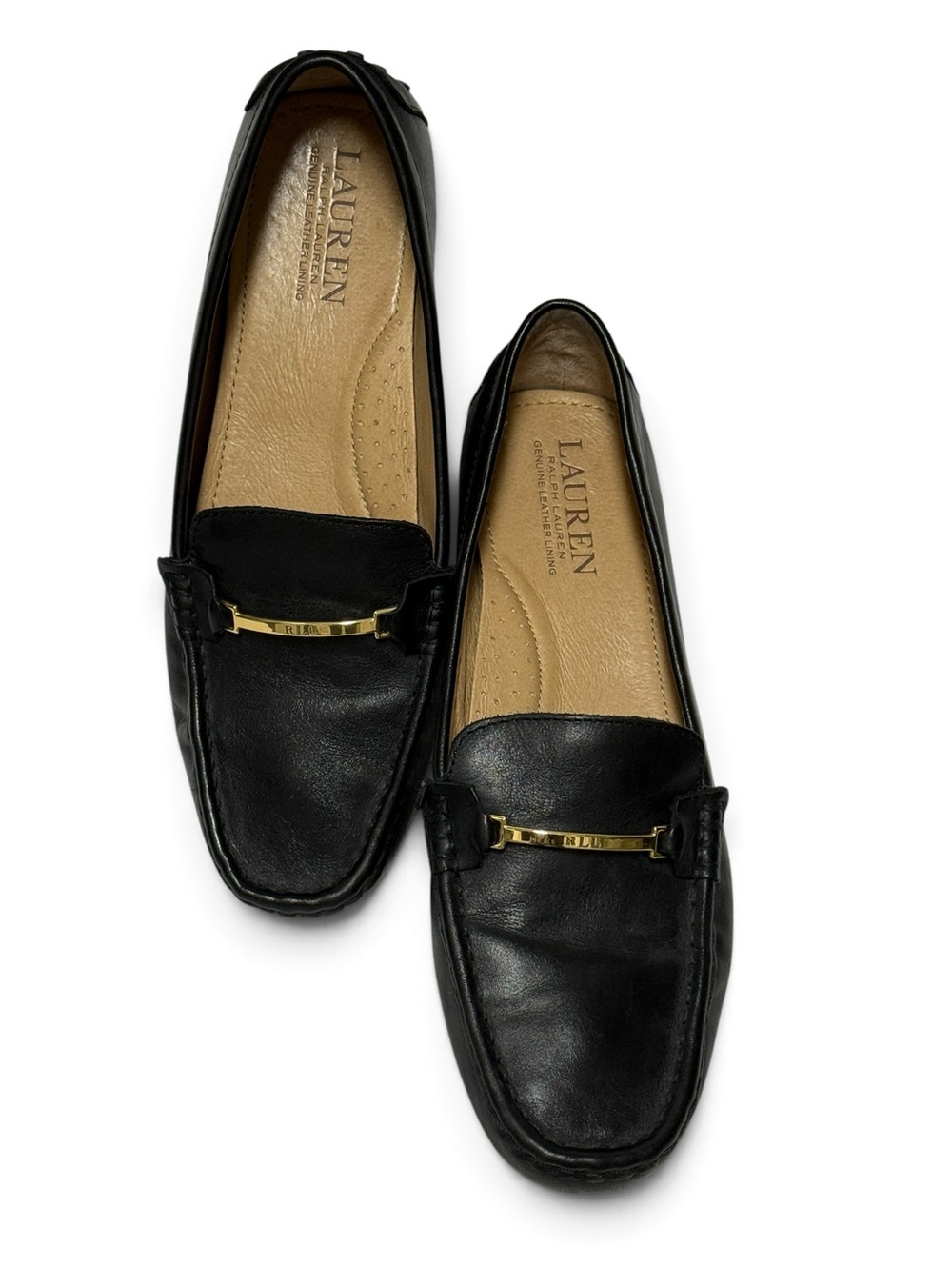 Briony Lauren Ralph Lauren Black Leather Loafers with Gold Bit